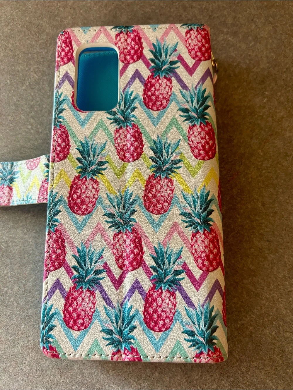 Samsung Galaxy A12 Pineapple Print Wallet Phone Case in Pink & Teal